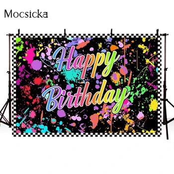 Фон для фотосъемки Mocsicka С Днем Рождения, Украшение для детского дня рождения, Каракули в стиле хип-хоп, Студийный фон для фотосъемки, баннер Изображение 2