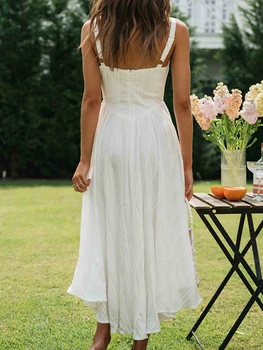 Женское элегантное платье Макси без рукавов с V-образным вырезом и цветочным принтом, с гофрированным подолом и открытой спиной