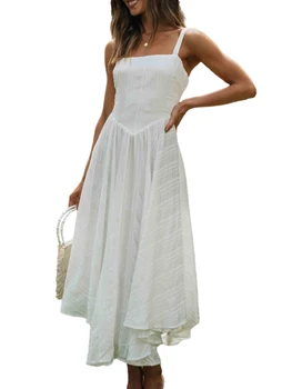 Женское элегантное платье Макси без рукавов с V-образным вырезом и цветочным принтом, с гофрированным подолом и открытой спиной Изображение 2