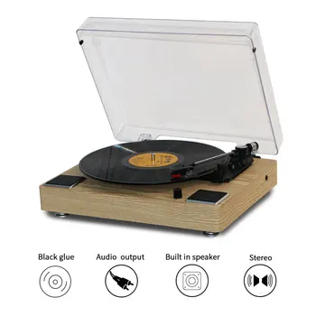высококачественная деревянная настольная виниловая пластинка, встроенный стереофонический проигрыватель для граммофона Изображение 2