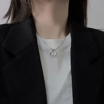 Metiseko, ожерелье с подвеской в форме сердца из стерлингового серебра 925 пробы, цепочка из змеиной кости, ожерелье из настоящего серебра, простая мода для женщин Изображение 2