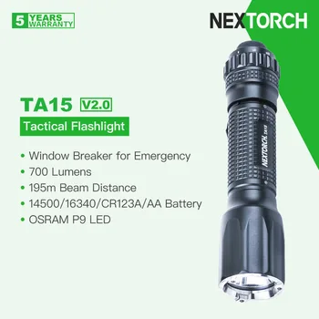 Тактический фонарь Nextorch TA15 V2.0 со сверхтвердыми наконечниками, 700 Люмен для кемпинга, пешего туризма, самообороны, чрезвычайных ситуаций, EDC