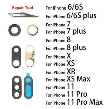 Новый Стеклянный Объектив Камеры С Клеевой Наклейкой Для iPhone 6 6S 7 8 Plus X XR XS 11 Pro Max Объектив камеры + Инструменты Для восстановления