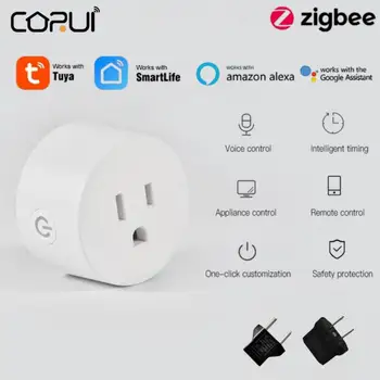 CORUI Tuya US ZigBee 15A Smart Sokcet Oulet Plug Adapter Приложение Smart Life Беспроводной Пульт Дистанционного Управления Aleax Функция Таймера Google Home