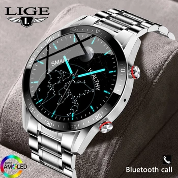Мужские Смарт-часы LIGE 454*454 с AMOLED экраном, всегда отображающие время, Bluetooth-вызов, Местную музыку, Погоду, Умные Часы Для Мужчин Android