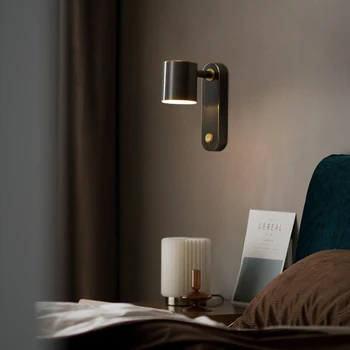 Полностью медный скандинавский настенный светильник, прикроватная лампа для спальни, современный светильник, роскошная фоновая стена для гостиной с выключателем, лампа для прохода Изображение 2