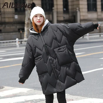 Новые зимние куртки, пальто, парки для женщин, теплые повседневные парки в корейском стиле на молнии с капюшоном, Верхняя одежда Feminina
