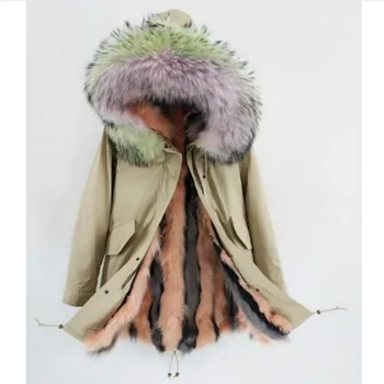 2022 Модная зимняя куртка женская новая с воротником из натурального меха енота, толстая теплая парка из натурального лисьего меха Изображение 2