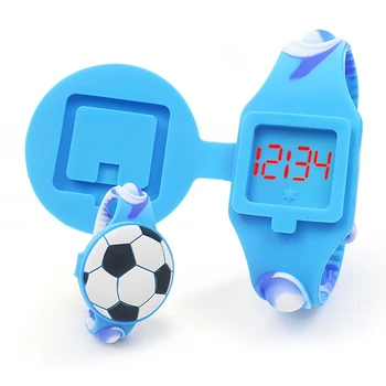Детские часы футбольной формы, светодиодные цифровые часы для мальчиков и девочек, силиконовая лента без бисфенола А, дизайн раскладушки, детские спортивные наручные часы