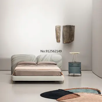 Стиль Ваби-саби, итальянский стиль, легкая роскошь, минималистичный дизайн, современная спальня, высококачественная синяя кожаная прикроватная тумбочка, прикроватные тумбочки Изображение 2