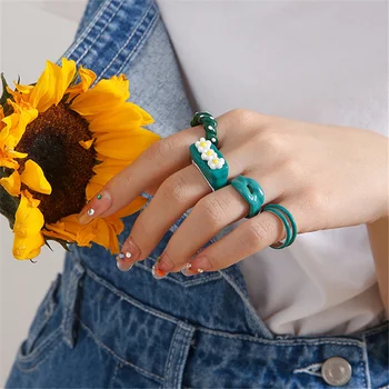 Кольца с цветком Маргаритки в Корейском стиле Для женщин, Милое Геометрическое Эмалевое кольцо Y2K, ювелирные изделия, Подарочные Аксессуары Bague