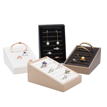 Кожаные кольца, серьги, лоток, коробка для хранения ювелирных изделий, браслет, органайзер, чехол для столешниц, Высокое качество