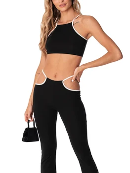 Женский Летний спортивный костюм из 2 предметов, укороченные топы Y2K без рукавов, свободные брюки с высокой талией Изображение 2