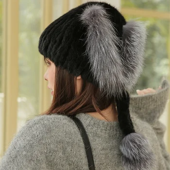 Осень и зима элегантный меховой убор корейских женщин старшего норки шляпа с Лисий мех роскошные меховые украшения соломенная шляпа