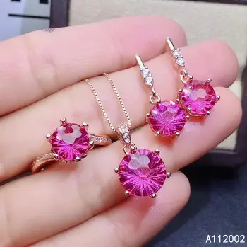 KJJEAXCMY fine jewelry натуральный розовый топаз из стерлингового серебра 925 пробы, женское ожерелье с подвеской, серьги, кольцо, набор, тест на поддержку, элегантный
