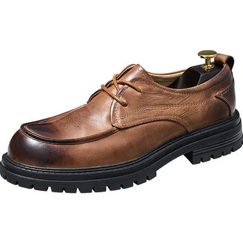Мужские модельные туфли на шнуровке, модельные туфли, весна-осень, мужская обувь в британском ретро-стиле, высококачественная натуральная кожа, универсальная воловья кожа
