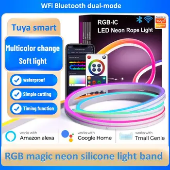 Tuya Smart 12V LED Неоновая Световая RGB Лента 5m WiFi/Bluetooth/Пульт Дистанционного Управления Водонепроницаемая Гибкая Лента 120Leds/M Декор для Комнаты