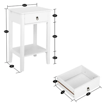 FCH 2-Слойный Прикроватный столик Журнальный столик с выдвижным ящиком Белый [В наличии в США] Изображение 2
