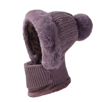 Осенне-зимняя плюшевая однотонная Лыжная шапочка-бини, утепляющая шею, вязаная шапка, закрывающая лицо Изображение 2