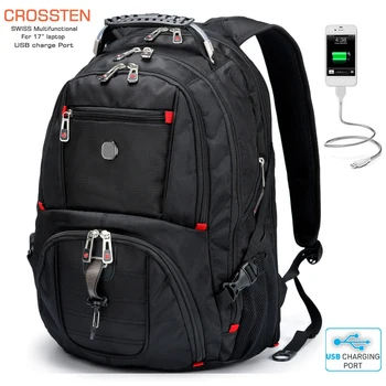 Обновленные швейцарские многофункциональные водонепроницаемые дорожные сумки, 17,3-дюймовый рюкзак для ноутбука, USB-порт для зарядки, суперпрочная школьная сумка