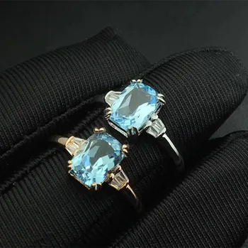 Простое и элегантное кольцо с небесно-голубым топазом oct6 * 8 мм из стерлингового серебра 925 пробы, изысканные ювелирные изделия для женщин с шкатулкой для украшений