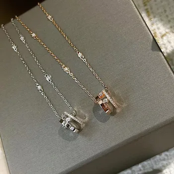 Модное ожерелье с подвеской в виде мобильного кольца с 3 Цирконами, Оригинальный высококачественный логотип, женский ювелирный подарок на День Святого Валентина