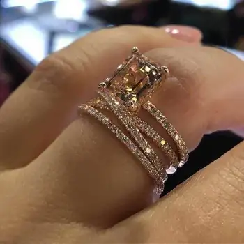 Хрустальное женское кольцо с камнем цвета шампанского, Модные обручальные кольца из розового золота для женщин, Роскошное Обручальное кольцо для Влюбленных
