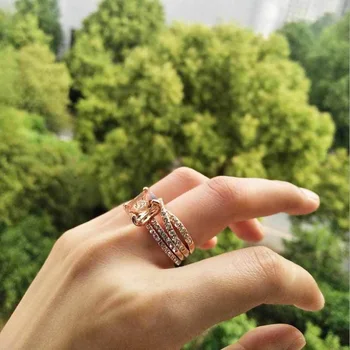 Хрустальное женское кольцо с камнем цвета шампанского, Модные обручальные кольца из розового золота для женщин, Роскошное Обручальное кольцо для Влюбленных Изображение 2