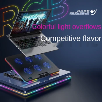 CoolCold Охлаждающая подставка для ноутбука с RGB подсветкой, игровой стиль, 6 Вентиляторов, светодиодный экран, 12-15,6 дюймов, кулер для ноутбука с держателем мобильного телефона