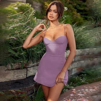 Фиолетовое мини-платье на бретельках, Короткие платья, Облегающее платье без рукавов, Сексуальная Уличная одежда 2023, Летняя одежда, Платье на бретелях, Vestido
