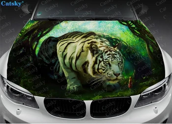 наклейка на капот автомобиля со свирепым тигром, виниловая наклейка, графическая наклейка на капот, графическая наклейка на капот, подходит для большинства автомобилей, сделай сам Изображение 2