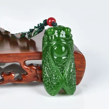 Натуральное зеленое ювелирное ожерелье с подвеской из нефрита ручной работы с цикадой, потрясающее ожерелье с подвеской из нефрита с цикадой
