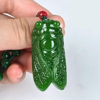Натуральное зеленое ювелирное ожерелье с подвеской из нефрита ручной работы с цикадой, потрясающее ожерелье с подвеской из нефрита с цикадой Изображение 2