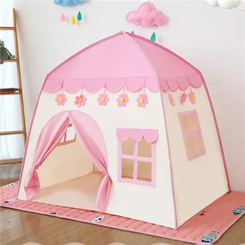 1,3 м портативная детская палатка-вигвам, складные детские палатки, Типи, детский игровой домик, розовый замок принцессы для больших девочек, декор детской комнаты Изображение 2