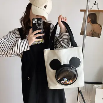 Новая модная холщовая сумка Disney Mickey's с мультяшной милой куклой, женская сумка через плечо, Роскошный бренд, Большая вместительная модная сумка-тоут Изображение 2