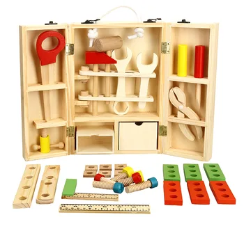 [Забавные] Деревянные инструменты для ремонта Детский Плотницкий ящик для строительных инструментов Мальчик Притворяется, что играет в механика, ремонтирует модель, строит наборы игрушек