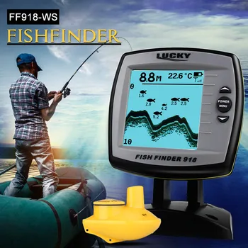 Lucky Fish Finder FF918-WS Подводная Рыбалка 73 м Беспроводной Гидролокатор Глубина 125 кГц Частота Гидролокатора Более Глубокий Эхолот СВЕТОДИОДНЫЙ Дисплей Изображение 2