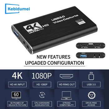 Карта Видеозахвата 4K USB 3.0 Адаптер hdmi 1080P 60 кадров в секунду HD-Видеомагнитофон Захват для записи игровых карт в прямом эфире для PS4 DVD Mic