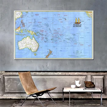 Размер A1 Для Украшения стен Карта островов Тихого океана Издание 1974 года, Виниловая краска из спрея для школьного офисного декора