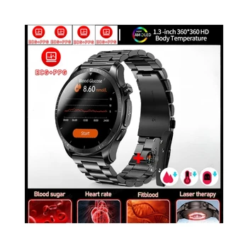 Новые Смарт-Часы Здоровый Уровень Сахара В Крови Для Мужчин ЭКГ + PPG Точная Температура тела Пульсометр Smartwatch HRV Часы для измерения артериального Давления