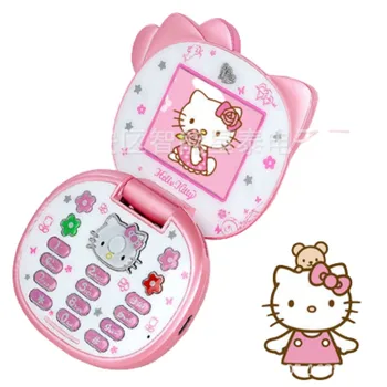 Kawaii Sanrioed, флип-телефон Hello Kitty, Мультяшный милый детский мини-телефон Taiml, подарки для детей, игрушки для девочек Изображение 2