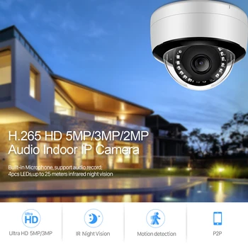Купольная POE 5-мегапиксельная камера безопасности IP66 Наружная водонепроницаемая камера видеонаблюдения ИК ночного видения Внутреннее антивандальное металлическое видео наблюдения Изображение 2