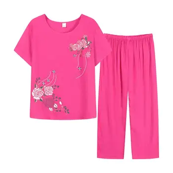 Женская пижама, домашняя одежда, пижамный комплект больших размеров, пижама с коротким рукавом для женщин, пижамные комплекты из хлопка и льна, пижамы XL-4XL Изображение 2