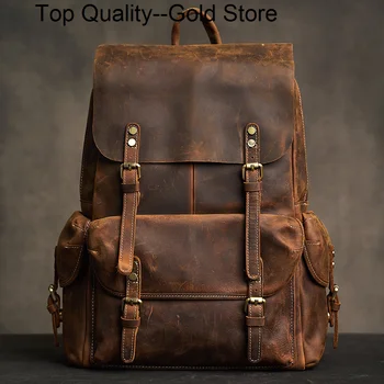 Мужской Рюкзак из натуральной кожи, Винтажная сумка для путешествий на открытом воздухе, сумка для фитнеса, школьный рюкзак для ноутбука 15,6 дюймов