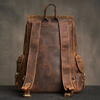 Мужской Рюкзак из натуральной кожи, Винтажная сумка для путешествий на открытом воздухе, сумка для фитнеса, школьный рюкзак для ноутбука 15,6 дюймов Изображение 2
