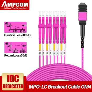 AMPCOM MPO-Волоконно-оптический кабель Прорыва LC, Многомодовый оптоволоконный кабель OM4 с Внутренней Оболочкой LSZH для оптоволоконных кабелей LC UPC