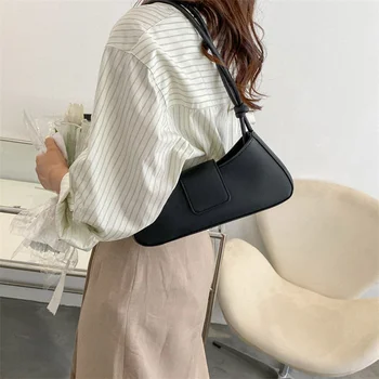 Женская простая Маленькая сумка из искусственной кожи подмышками, модная сумка через плечо, сумочка Изображение 2