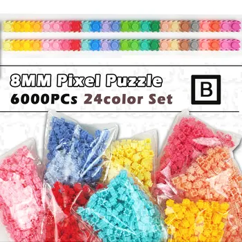 24 цвета, 250 шт./пакет, 6000 штук, 8 * 8 мм, Пиксельные художественные блоки-головоломки, сделай сам, 3D Маленький кирпич Для детей, Обучающая игрушка, подарки для детей