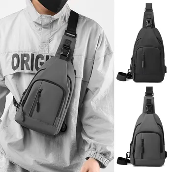 Fengdong мужская нагрудная сумка-слинг, маленькая водонепроницаемая спортивная сумка, мужская USB-сумка, противоугонные дорожные сумки через плечо, модный мини-рюкзак для мальчиков Изображение 2