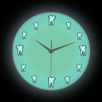 Настенные часы с Принтом белых Здоровых зубов С подсветкой, декор Стоматологической клиники, Вывеска для полости Рта, светящиеся светодиодные часы-ночник